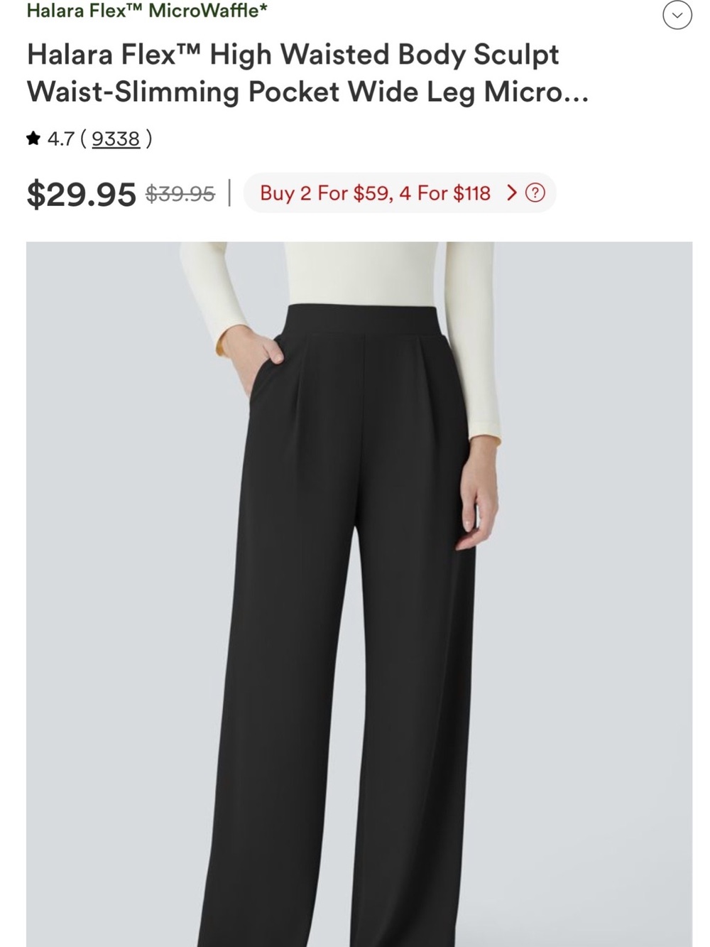 HALARA Black High-Waisted Wide Leg Pants with Pockets